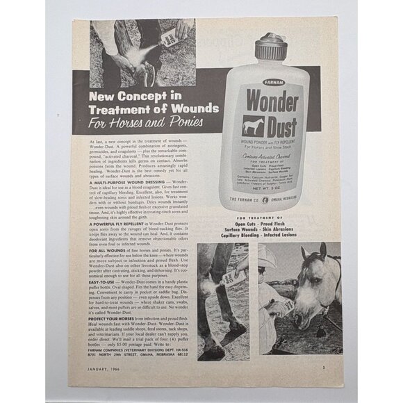 Farnam Wonder Dust Vintage Print Ad 1960s Horse Wound Powder Fly Repellent - Picture 7 of 7